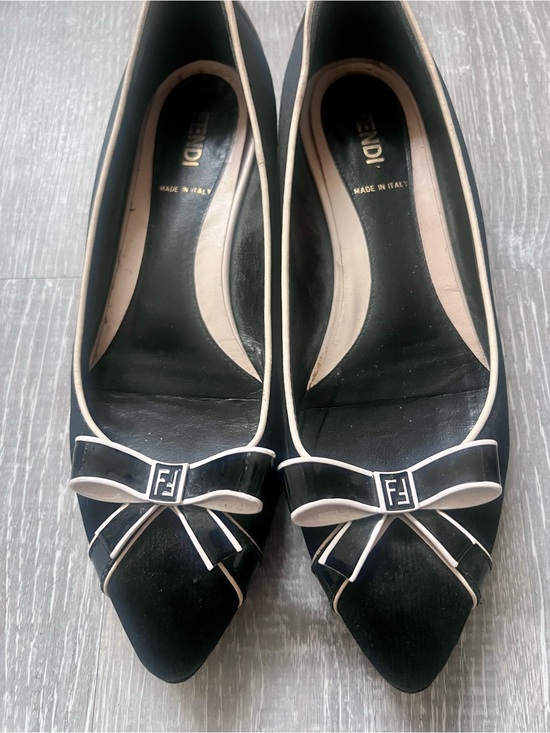 Fendi Shoes - Fendi Black Flats with Cream Trim & Bow